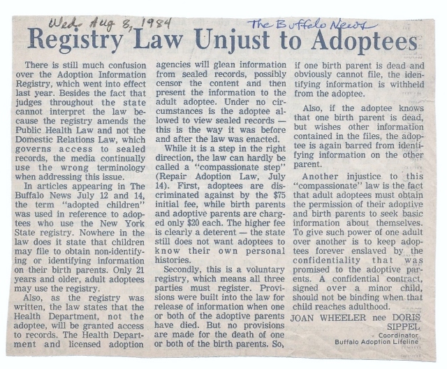 1984-8-8 Registry Law Unjust to Adoptees